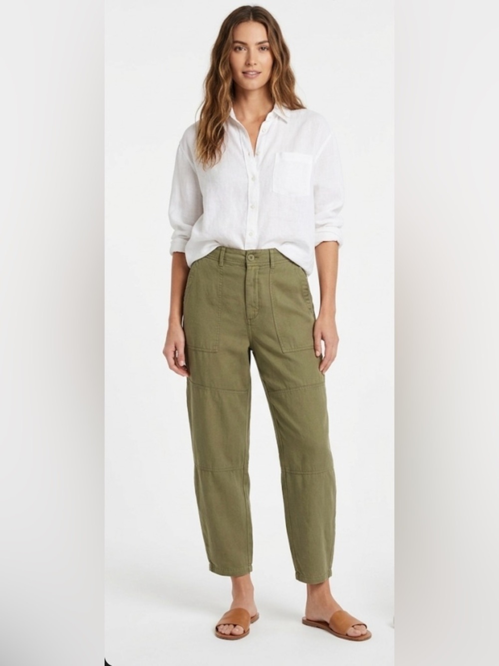 Cloth & Stone Olive Green Tencel Linen Utility Seamed Pants Size 27
